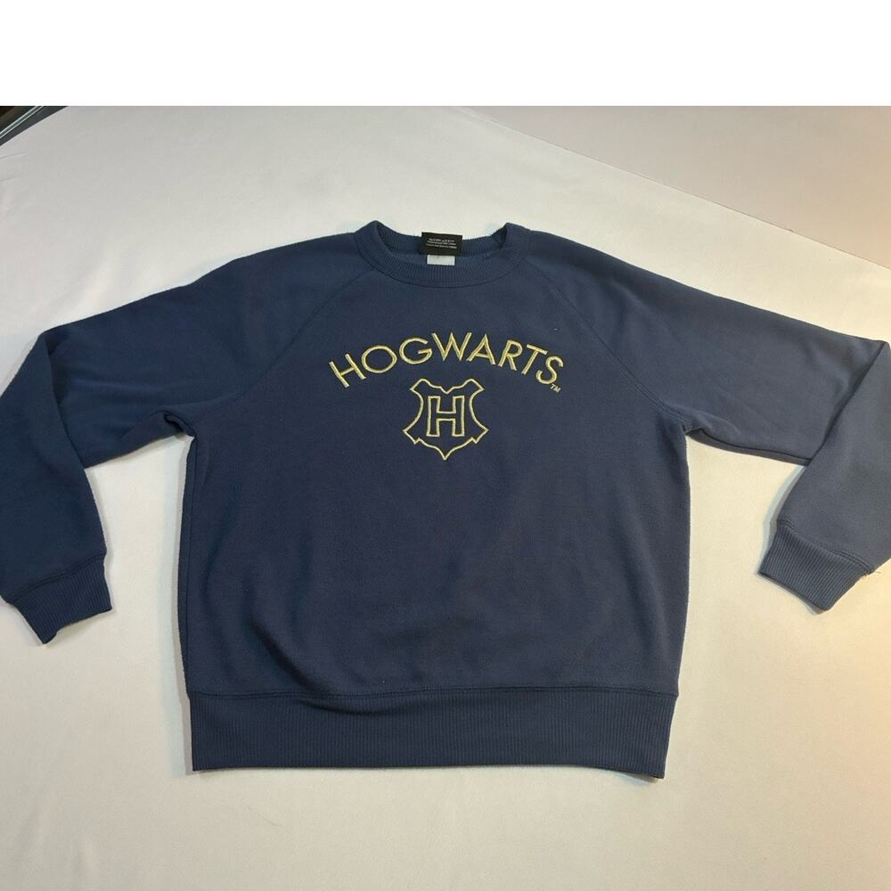Harry Potter Hogwarts Sweatshirt Blue Gold Logo Crewneck Women's XS Fleece